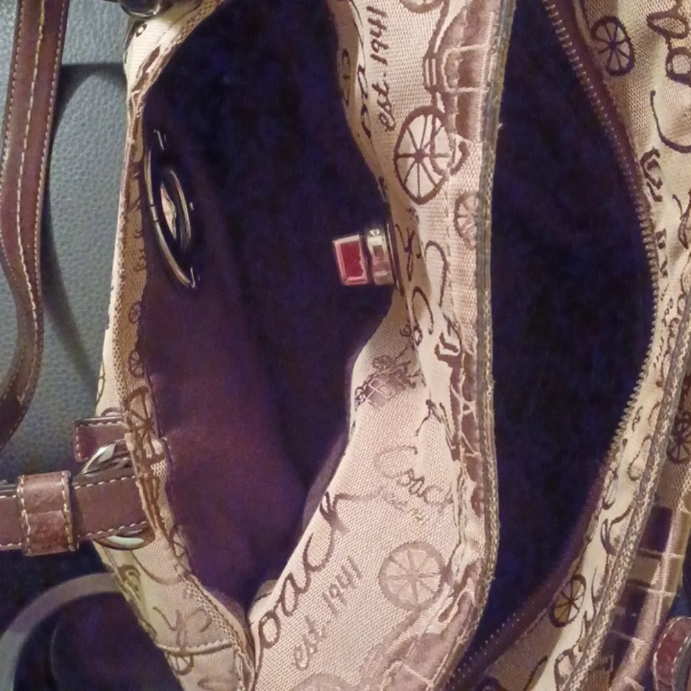 Coach brown canvas shoulder handbag purse leather straps hangtag Vintage - Picture 7 of 8